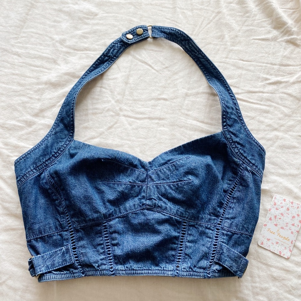 Denim Free People crop top! New with tags!